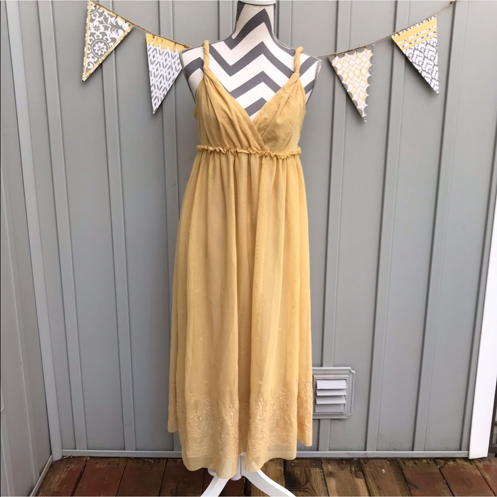 Michael Michael Kors Empire Waist Mesh Tulle Dress Mustard Yellow